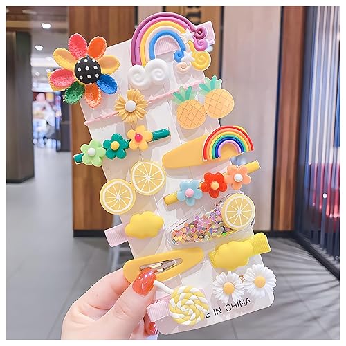 JYJLLM 14 pieces Different shapes Rainbow Hair Clips For Kids, Cute Hair Accessories, Colorful Flowers Hair Clips, Hair Clips For Kids，pink hair clips，Birthday gift Christmas (Yellow Pineapple)