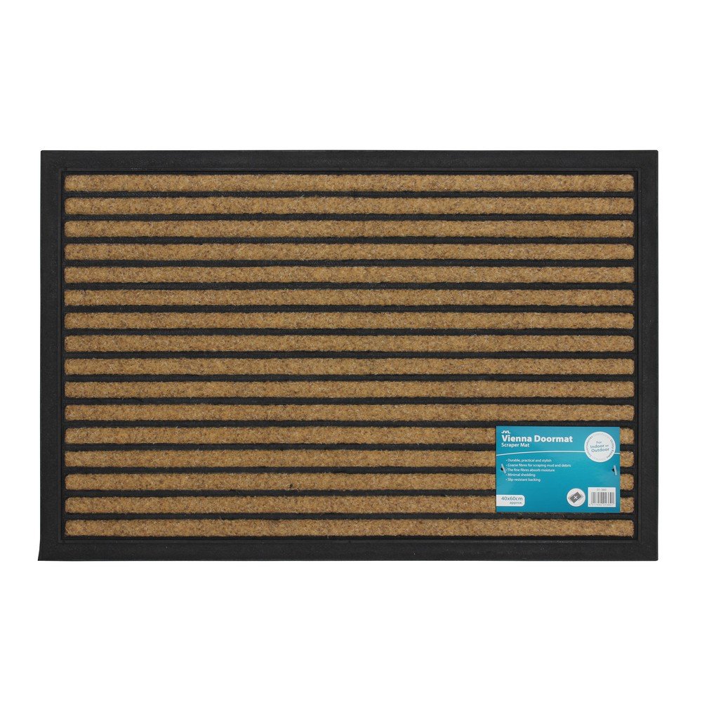 JVL Vienna Heavy Duty Rubber Backed Scraper Entrance Door Mat-Lines, 40 x 60 cm, 01-360LI