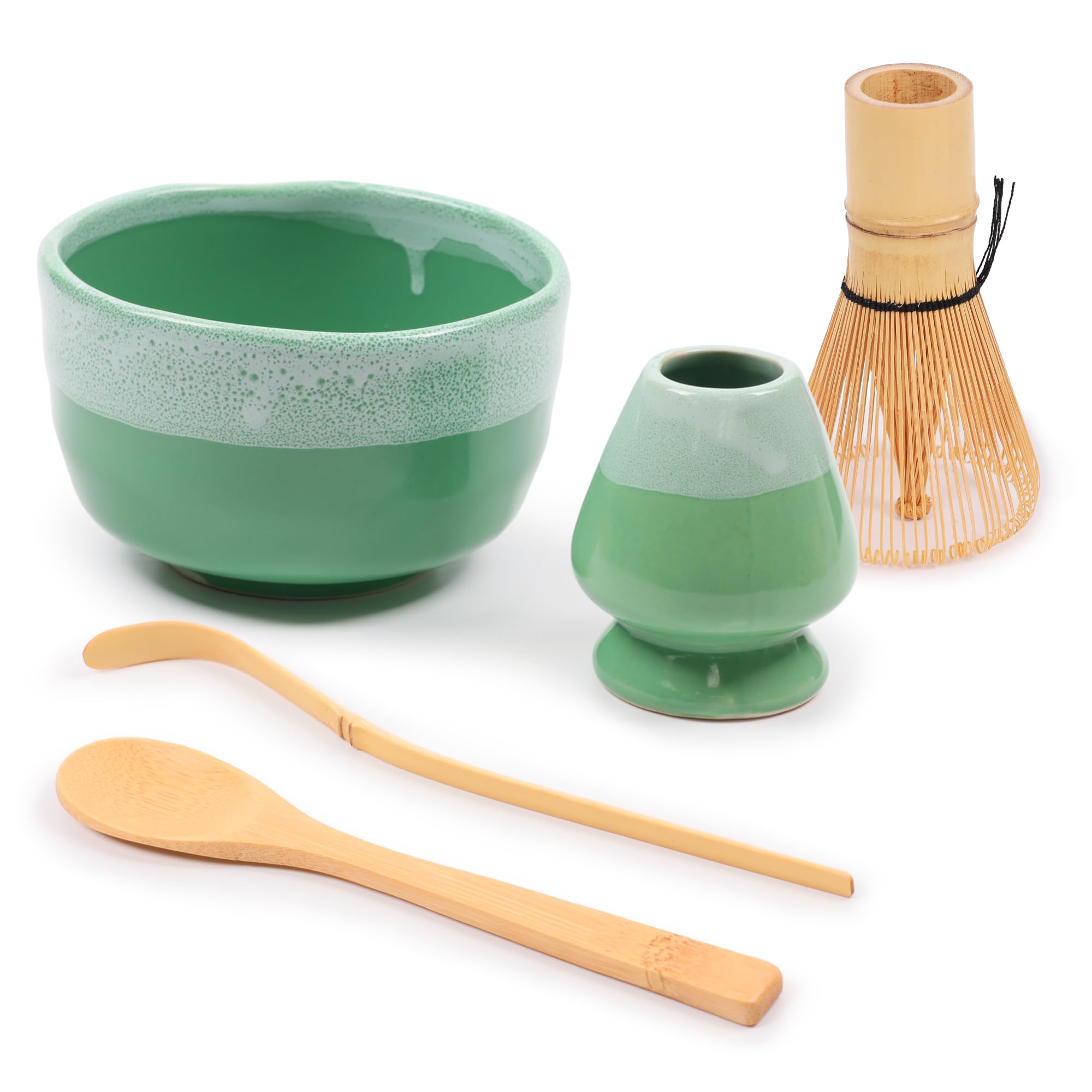 BambooMN Brand - Matcha Bowl Set (Includes Bowl, Rest,Tea Whisk, Chasaku, & Tea Spoon) 1 Set Mint Green
