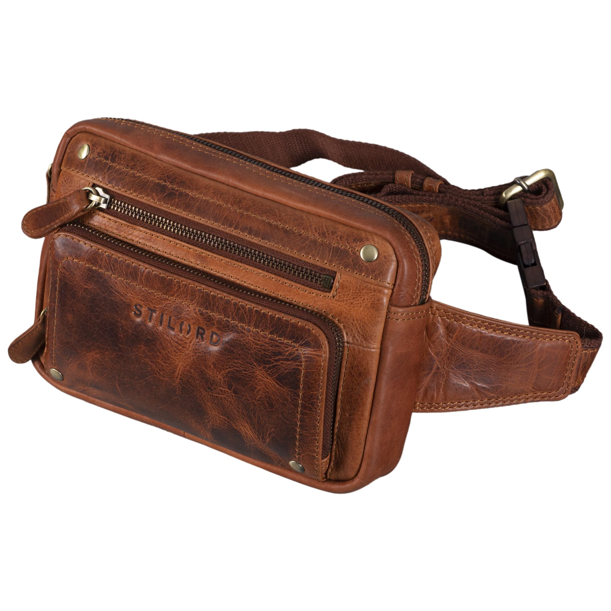 STILORD "Lou" Leather Belt Pouch Hip Bag Vintage Bum Bag for Men Women Bumbag for Jogging Festival Travel Dog Walking in Genuine Leather Colour:Kara - Cognac