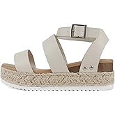 Soda Top Shoe Bryce Open Toe Buckle Ankle Strap Espadrilles Flatform Wedge Casual Sanda