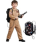 DINIZIMO 3 Pcs Ghost Costume Kids Deluxe Set for Halloween Dress Up Party and Roleplay Cosplay with Proton Pack