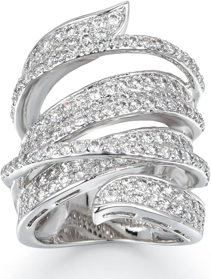 Delicin Jewelry Rhodium Plated Cubic Zirconia Wide Band Cocktail Ring