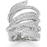 Delicin Jewelry Rhodium Plated Cubic Zirconia Wide Band Cocktail Ring