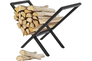 GENMOUS & CO. GENMOUS Heavy Duty Outdoor Indoor Firewood Log Rack, Small Wood Rack Holder For Fireplace Porch Wood Storage, Metal Firewood Carrier Brackets For Campfire Wood Fire Pit Garden Patio Outdoor Storage