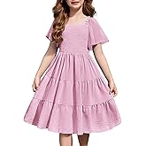 Arshiner Girls Summer Dress Tween Boho Casual Smocked Swing Flowy Ruffle Midi Dresses with Pockets
