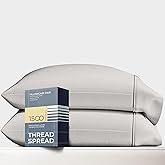 Thread Spread 100% Egyptian Cotton Pillow Cases Standard/Queen Size Set of 2 - Luxury 1500 Thread Count Sateen Light Grey Pillow Cases, Soft Cotton Pillowcases Fits Standard & Queen Size Pillows