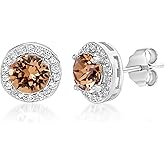 Devin Rose 925 Sterling Silver Round Halo Stud Earrings for Women made with Faceted Crystals Crystal Imitation Birthstone