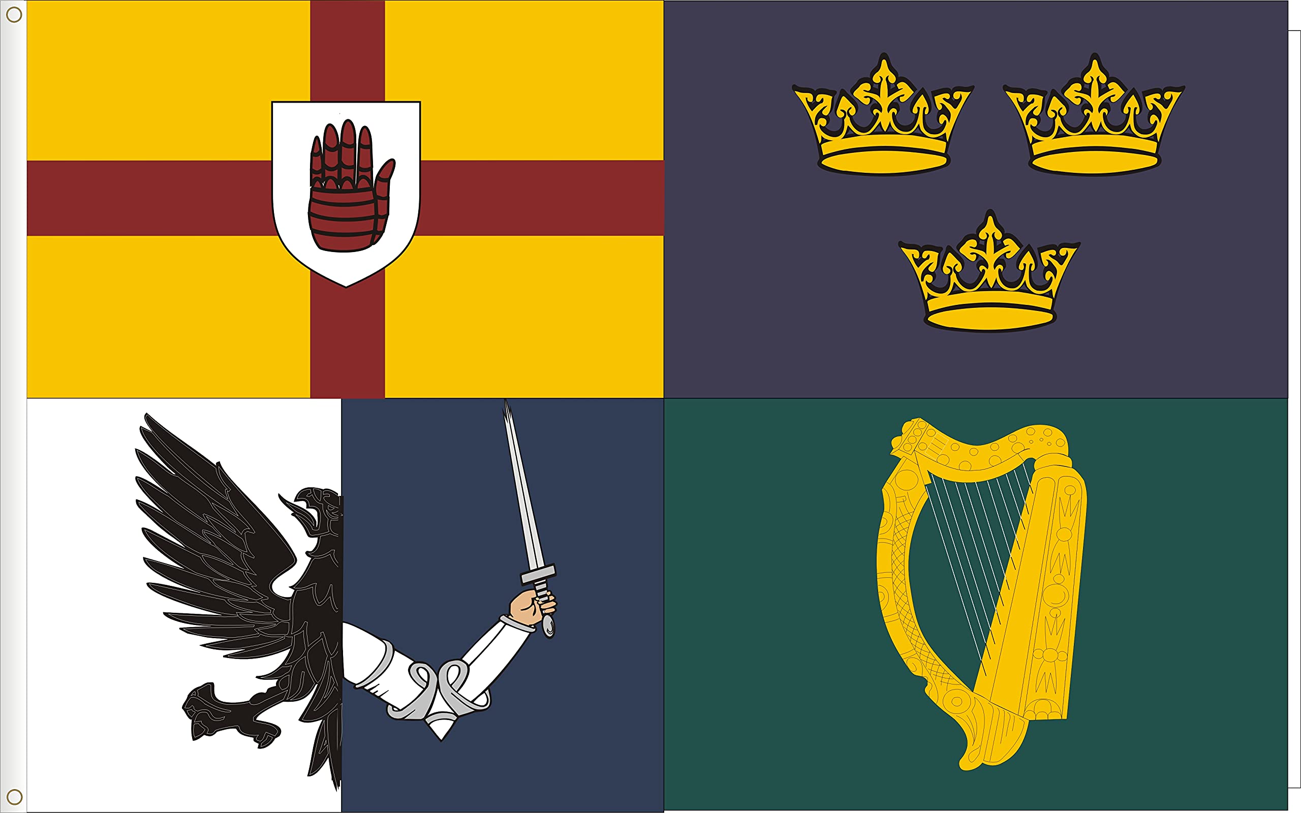 FLAG FOUR PROVINCES OF IRELAND. BANNER OF IRELAND. BRATACH NA CÒIGEAMHAM NA H-EIREANN. SATIN PREMIUM QUALITY 3X5´MEASURE