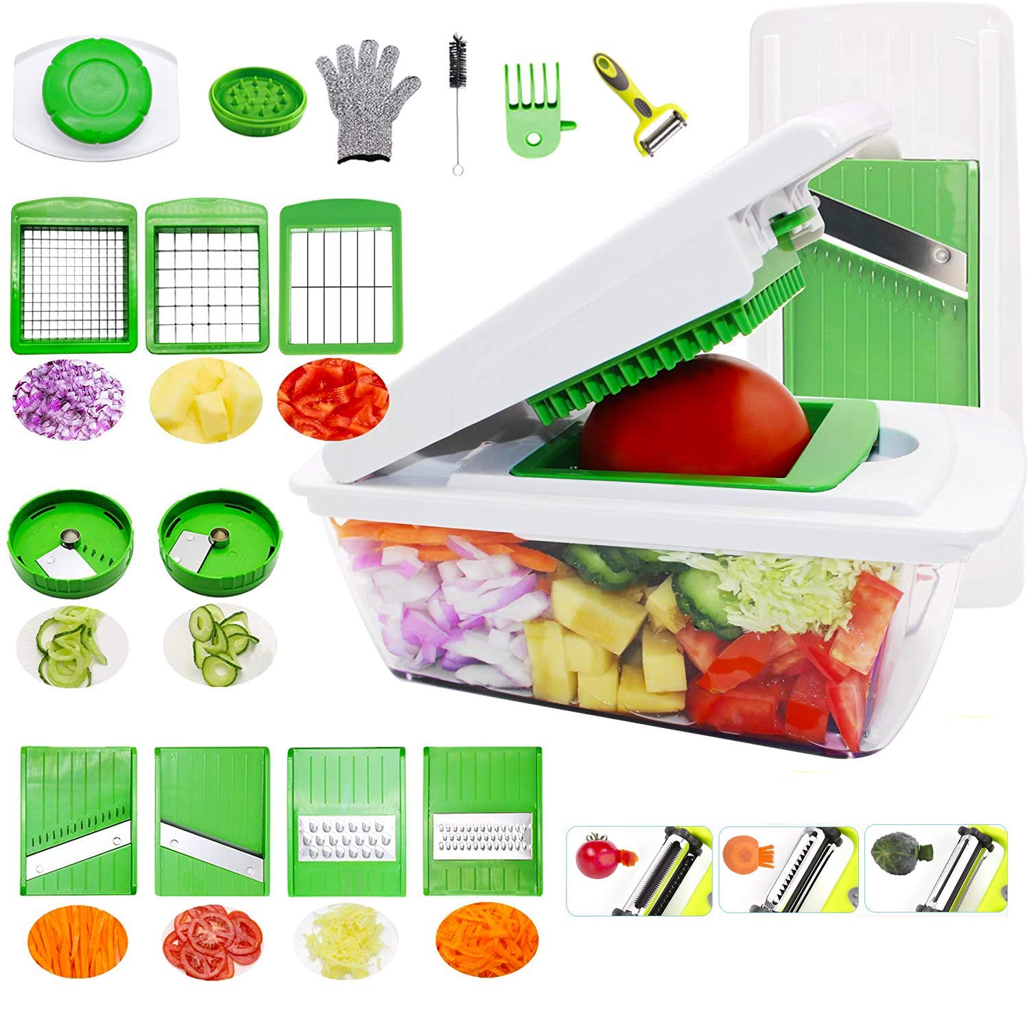 Vegetable Chopper, RTMAXCO Mandoline Slicer Dicer Peeler Onion Chopper, Food Chopper Cutter Cheese Grater,Vegetables Spiralizer, All in 1 Adjustable Vegetables Slicer Veggie Slicer, Salad Chopper