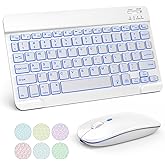 TECURS Bluetooth Keyboard and Mouse Combo for iPad, 7-Color Backlit Rechargeable Wireless Keyboard & Mouse Compatible with iPad 10th/9th/8th Gen, iPad Pro/Air/Mini and ipadOS 13 and Above (White Grey)