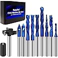 Eyryfui 10Pcs CNC Router Bits Set, 1/4" Shank Solid Carbide Multiple Uses Router Bit for Woodworking Detail Carving Trimming V Groove Engraving Slotting Mortise MDF Resin Lettering Sign Making