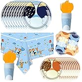 81Pcs Blue Dog Birthday Party Tableware Set Cute Dog Party Decoration Blue Cartoon Birthday Party Supplies