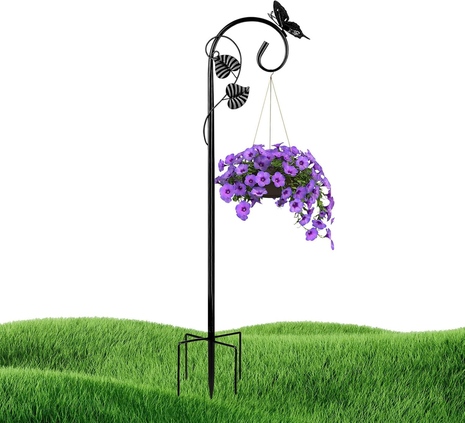 Outdoor Shepherd's Hooks - Art Elf Shepherds Hooks for Outdoor Hummingbird Bird Feeder Pole Hanger 49 Inches with 5 Prongs Base Stainless Metal Adjustable Garden Hanging Holder Weddings Garden Decor Butterfly 1-Pack