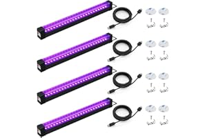 Elwoks Rechargeable Black Light Bar 10W LFT, Battery Powered LED Blacklight for Body Paint Glow Party UV Strip Lights for Cabinet and Display Magnetic 4 Pack