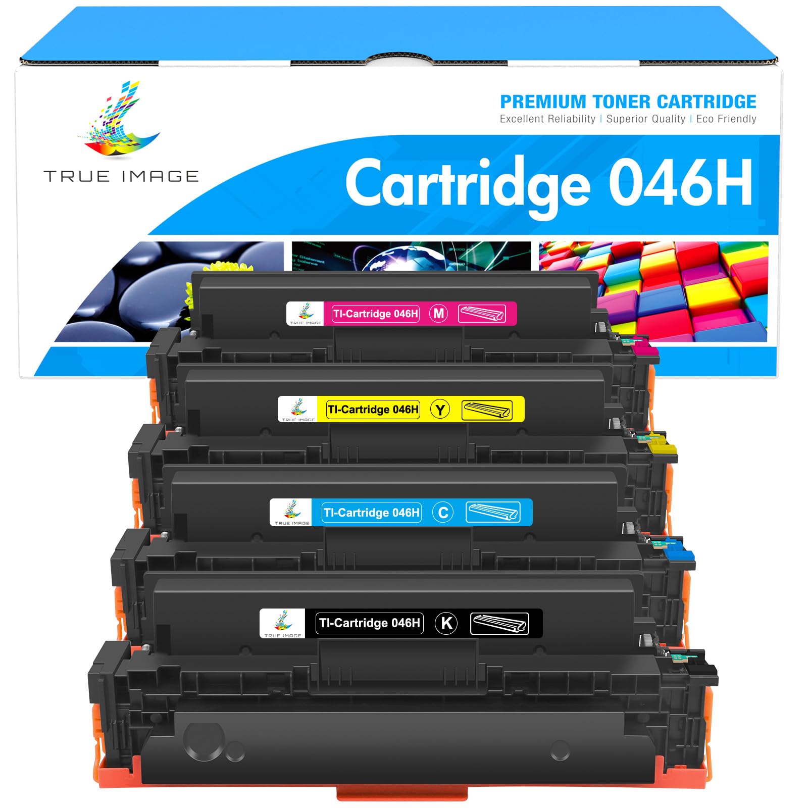 Photo 1 of TRUE IMAGE Compatible Toner Cartridge Replacement for Canon 046H 046 CRG-046H Color ImageCLASS MF733Cdw MF731Cdw MF735Cdw LBP654Cdw MF731 MF733 Printer Ink (Black Cyan Magenta Yellow, 4-Pack)