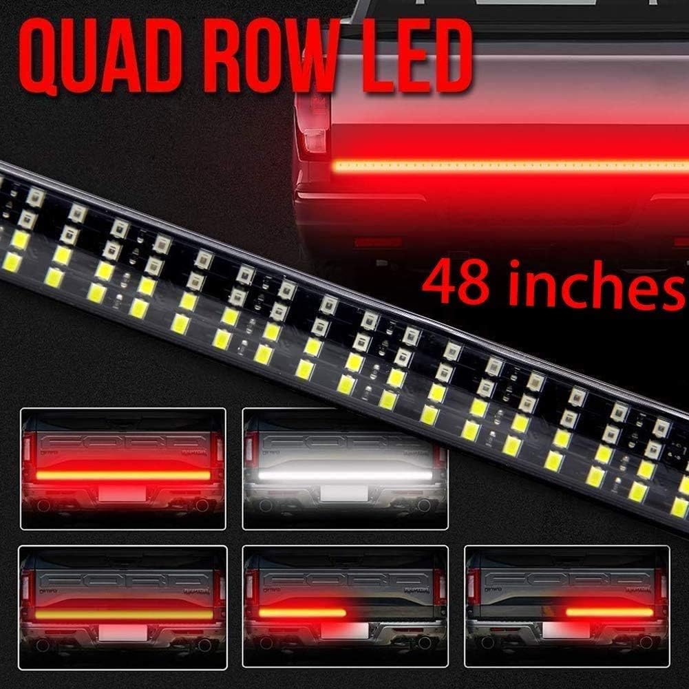 LED Tailgate Light Bar 48inch Truck Tailgate Side Truck Bed Light Turn Signal, Brake Reverse Tail lights No Need Drill Light Bar for SUV RV Trailer (48" Quad 2color)
