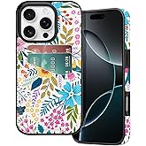 BayPastel X for iPhone 16 Pro Wallet Case Card Holder Slot Slim Cute Design Soft Leather Protective Phone Case with 2 Credit Card Pockets Cover for iPhone 16 Pro 6.3 inch for Women Girls,Wild Flowers