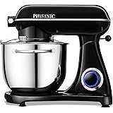 PHISINIC Stand Mixer, 6.5-QT 800W 6-Speed Tilt-Head Food Mixer, Kitchen Electric Mixer with Power Hub for Attachment (Black)