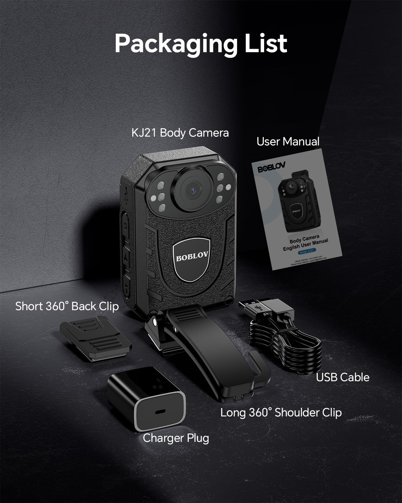 BOBLOV KJ21 Body Camera, 1296P Body Wearable Camera Support Memory Expand Max 256G, 8-10Hours Recording Police Body Cam Lightweight and Portable Easy to Operate Clear NightVision (KJ21 Only)