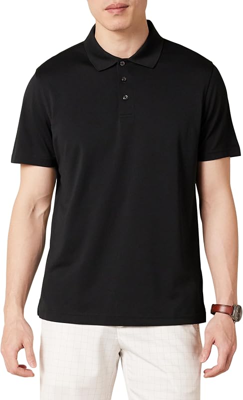 Polo de Golf, Manga Corta, Corte Ajustado, Secado Rápido Hombre, Negro, M