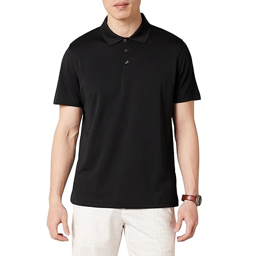 Amazon Essentials Men's Golf Polo Shirt, Short Sleeve, Slim-Fit, Quick-Dry, Black, Small