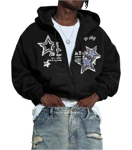 Amazon.com: SHENHE Men's Y2k Graphic Full Zip Hoodie Star Print