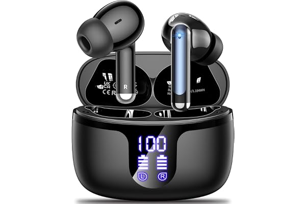 Wireless Earbuds, Bluetooth 5.4 Headphones, 50H Playback Deep Bass Stereo Ear Buds with LED Power Display Charging Case, IPX7