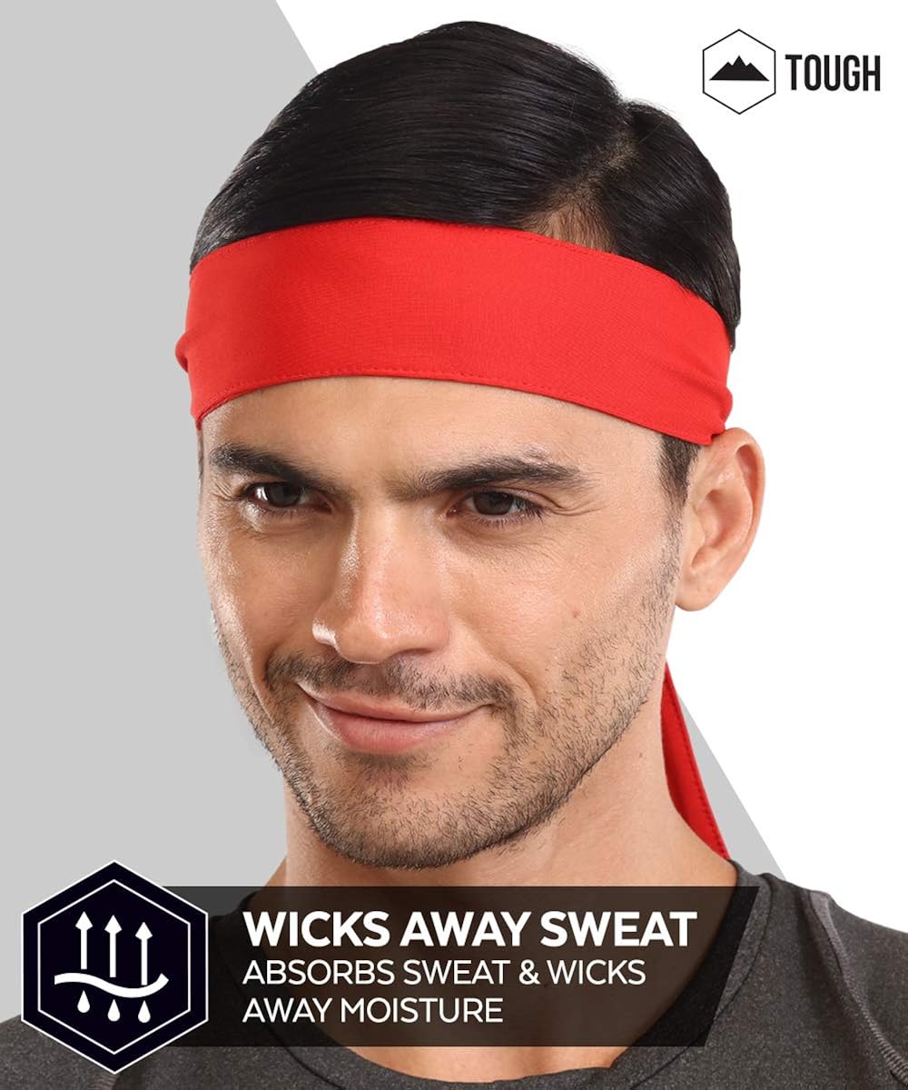 Head Tie & Sports Headband - Ninja Bandana & Karate Tie Back Hair Band/Wrap for Men, Women, Kids & Pirates - Athletic Sweatband for Tennis, Basketball, Softball, Running, Workout - Sweat Wicking: Clothing