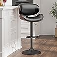 YaFiti Swivel Bar Stools for Kitchen Counter, Adjustable Bentwood Barstools, Modern PU Leather Upholstered Bar Stool with Back and Footrest, for Bar, Kitchen, Dining Room (Black 1PCS)