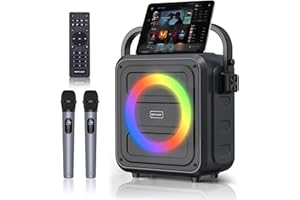 ROUWU Karaoke Machine,Karaoke Machine for Adults & Kids,Portable Karaoke Speaker with 2 Wireless Microphones,PA System Supports Live/TF Card/USB/AUX//REC/TWS
