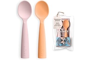 Miniware Silicone Baby Spoon for Training - BPA Free Baby Utensils - Baby Spoons Self Feeding 6 Months | 100% Food Grade Silicone - Modern & Dishwasher Safe Toddler Spoons (Cotton Candy and Toffee)