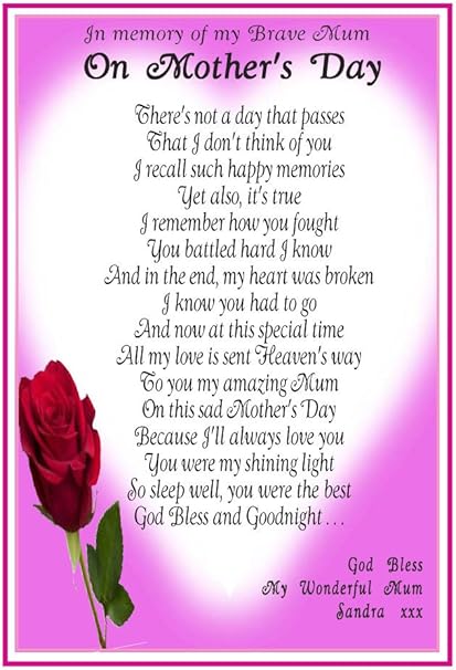 Impishodes My Brave Mum Poesia Di Ricordo Per La Festa Della Mamma Per Funerali Lutti Lapide Personalizzabile Pink Rose Design Amazon It Cancelleria E Prodotti Per Ufficio
