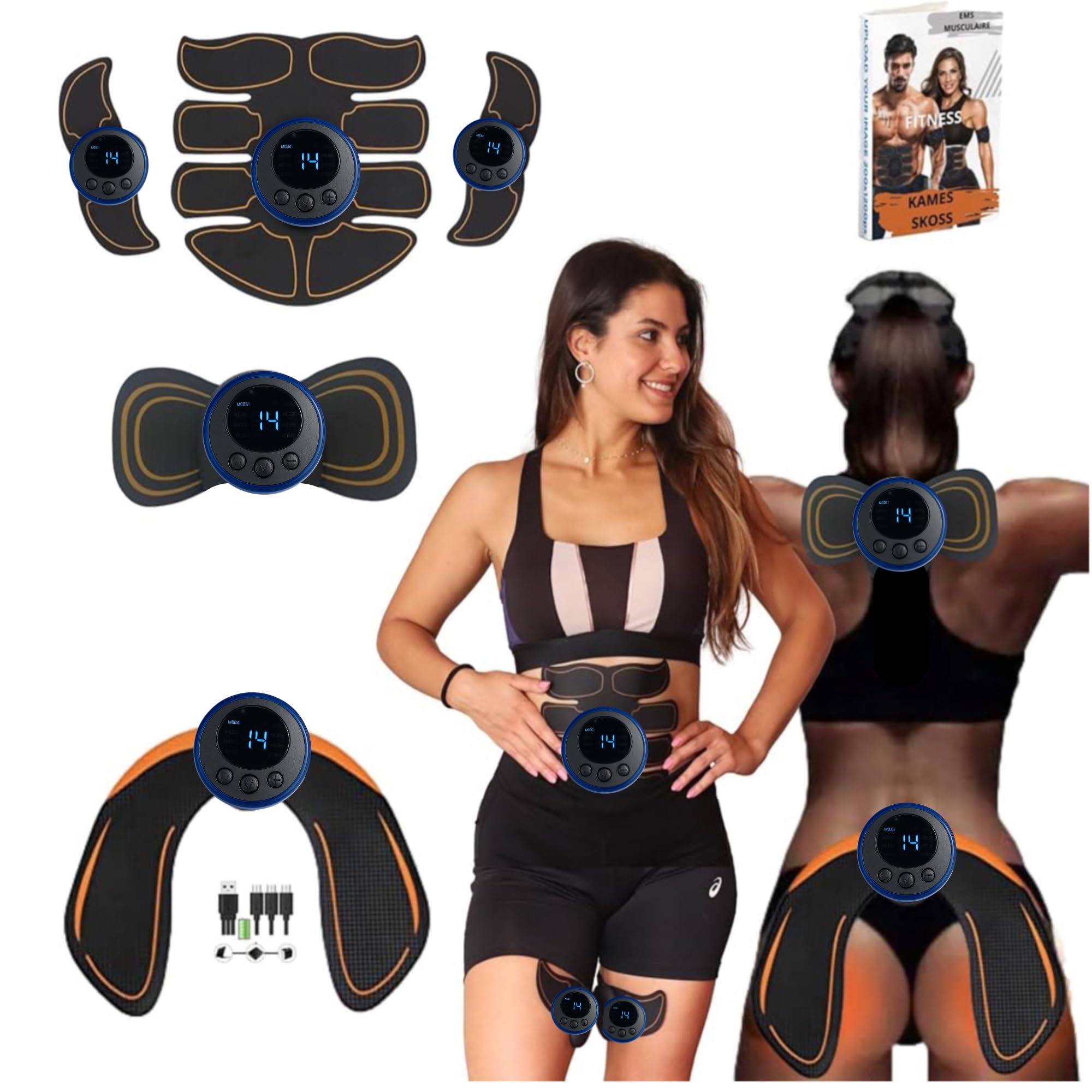 kames skoss prestige Muscle Stimulator Abdominal - Abs Trainer Fitness Training, Kit Muscular Stimulator Arm + Thighs + Legs, Massage Muscles, gluteal apparatus