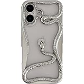 FLIRACON Cute Cool Hollow Solid Color 3D Snake Heat Dissipation Soft Phone Case Compatible with iPhone Case(P-Silver,for iPhone 17 Pro Max)