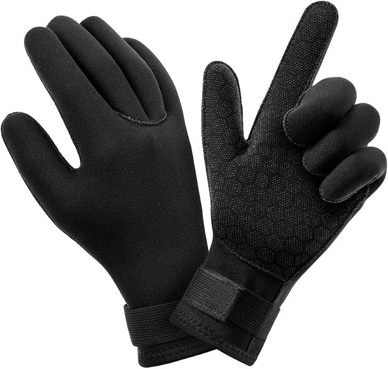 AUAUY 3mm Neoprene Wetsuit Gloves with Adjustable Wrist Strap - Anti-Slip