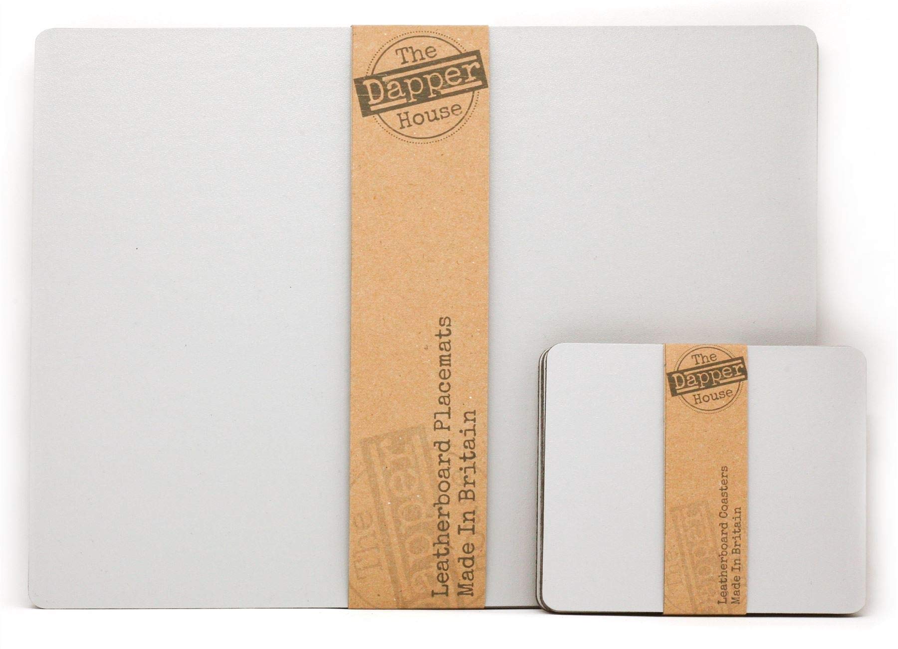 The Dapper House Set of 8 Elementary Grey Leatherboard Placemats and 8 Coasters - Made in UK