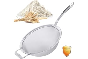 TIAWUDI 9" Large Mesh Strainer, Stainless Steel 18/8 Extra Fine Quinoa Sieve, with Solid Sturdy Handle, Flour Filter with Wider Hook