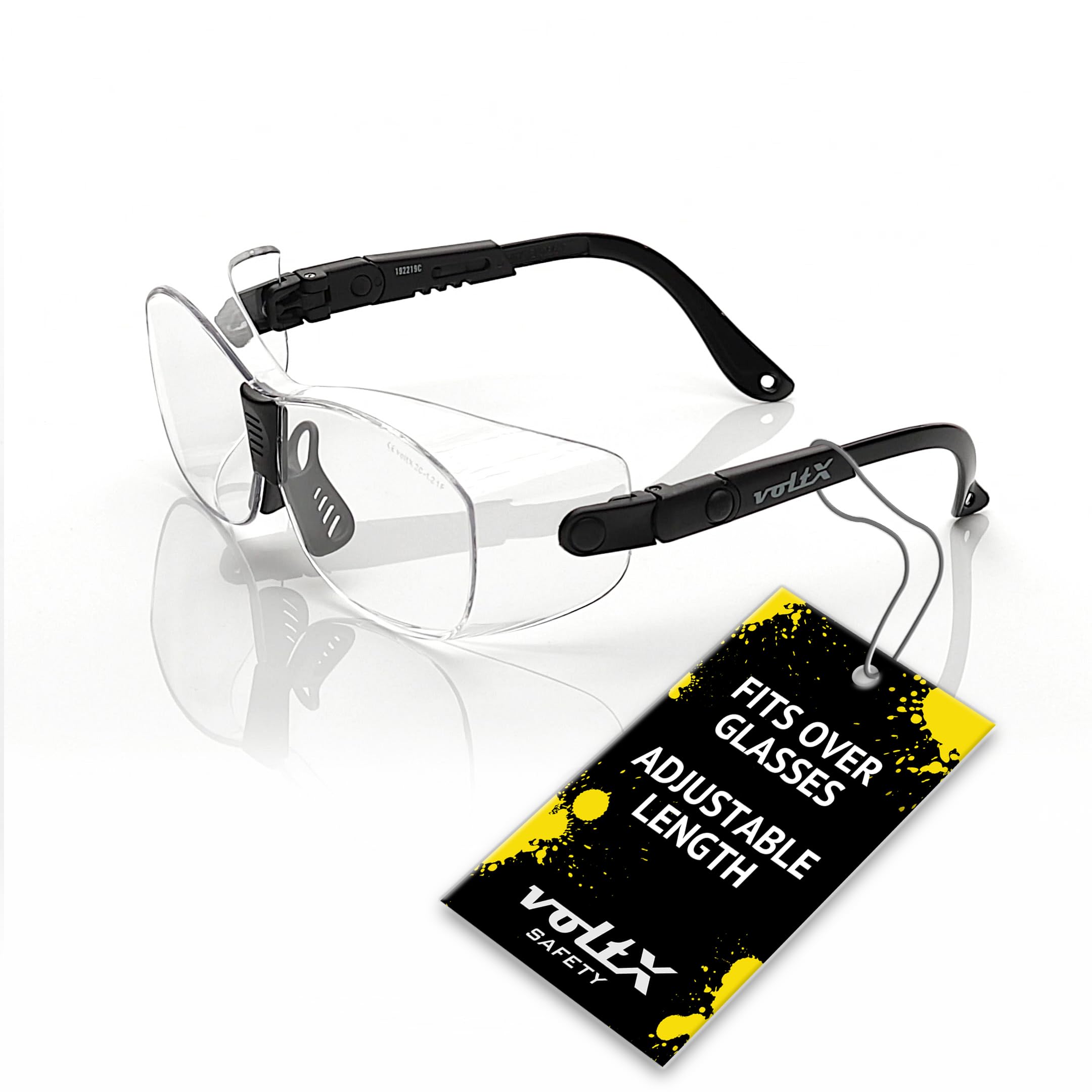 voltX 'RETRO SAFETY OVERGLASSES' – Suitable as FITOVERS for SMALL/MEDIUM size spectacle frames – Can also be worn as regular safety glasses. UKCA & CE EN166ft certified (Clear Lens)