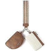 CLUCI Keychain Wallet for Women PU Leather Coin Purse Detachable Dual Pouch Wristlet Wallet Zipper Pocket Beige With Brown