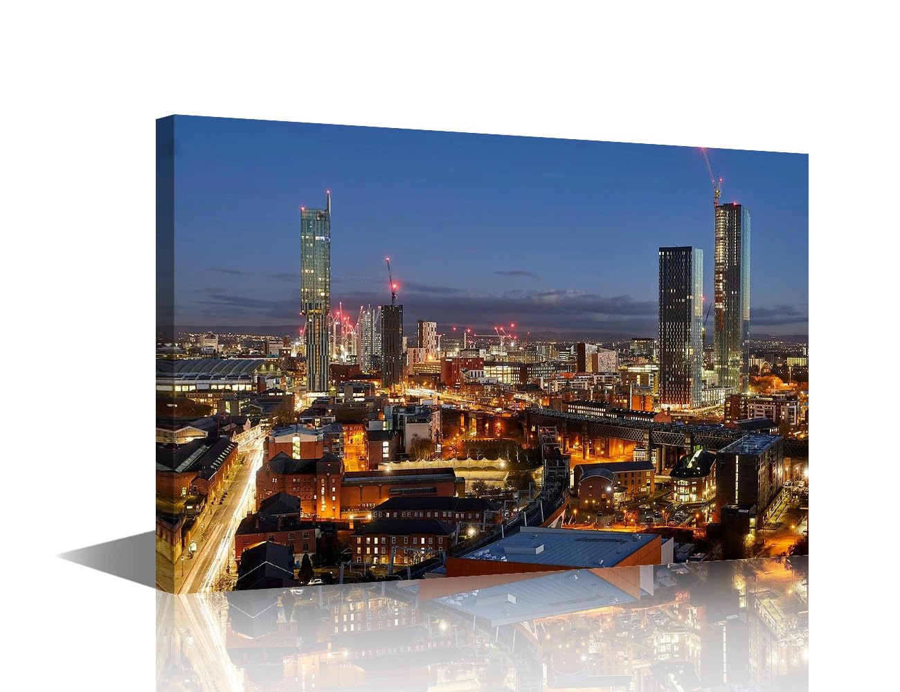 TISHIRON Manchester Canvas Prints Wall Decor England Cityscape Poster Wall Art Print for Bedroom Living Room Bathroom Office Home Decorations Framed Ready to Hang - 16" W x 24" H