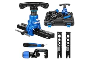 Wisscool Flaring Tool Kit 1/4”-3/4” and 6-19mm, Single 45° 6 Dies Eccentric Tubing Flare Tool with Clutch Deburring Tool Cutter for Copper Pipe Tube(5 in 1 Set)