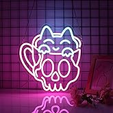 Neon Sign, JGHTURIE Cup Neon Signs for Wall Decor Funny Skull Cat Light Up Sign USB Powered Pink Led Signs for Man Cave Business Coffee Cafe Shop Bakery Hotel Store