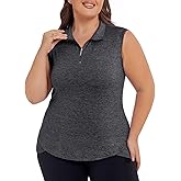 Koscacy Women's Plus Size Sleeveless Golf Tennis Polo Shirts Zip Up Dry Fit Workout Tank Tops Athletic Shirt