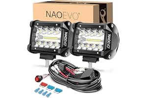 NAOEVO 4 Inch LED Pod Lights, Spot Flood LED Fog/Driving/Off Road Lights with 2 Leads Wiring Harness, Cube Pods for Truck Boa
