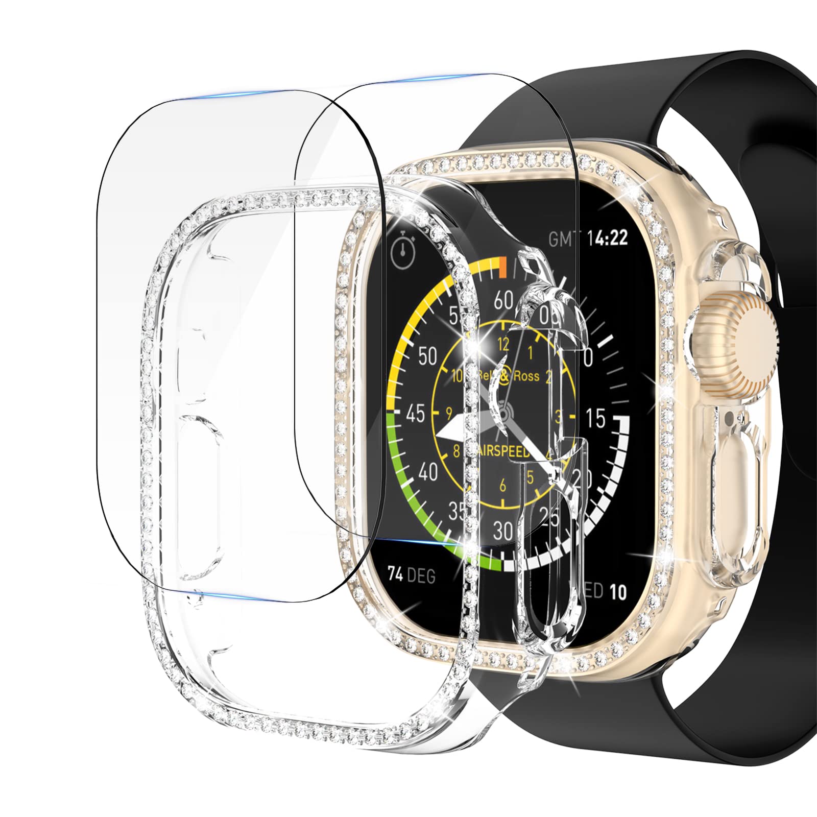 2 Pack Watch 8 Ultra Case with Screen Protector Compatible for Apple Watch 8 Ultra 49mm Case Hard PC Protective Bumper (Black + Transparent)