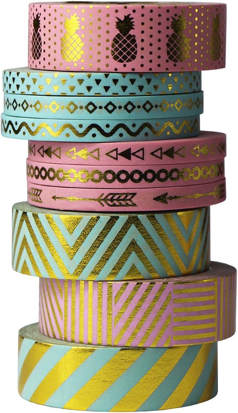UOOOM10pcs Decorative Sticker Paper Gold Foil Washi Tape Masking Tape Adhesive Scrapbooking DIY Craft Gift (Design 9063)