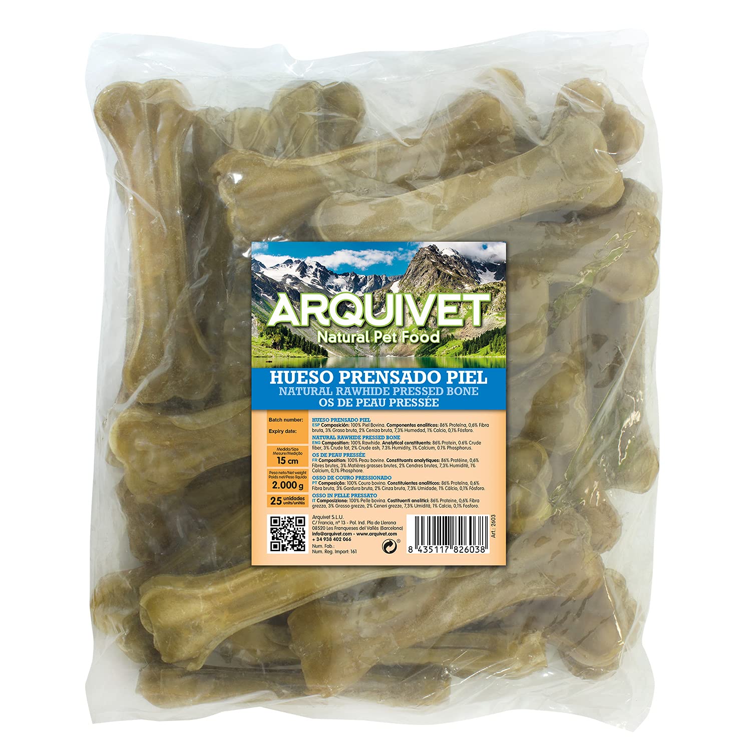 Arquivet - Pressed Cowhide Bone 15cm (Bag of 25) - Dog Bones Pack - Dog Teeth Strengthening Bone - Chewable Bone