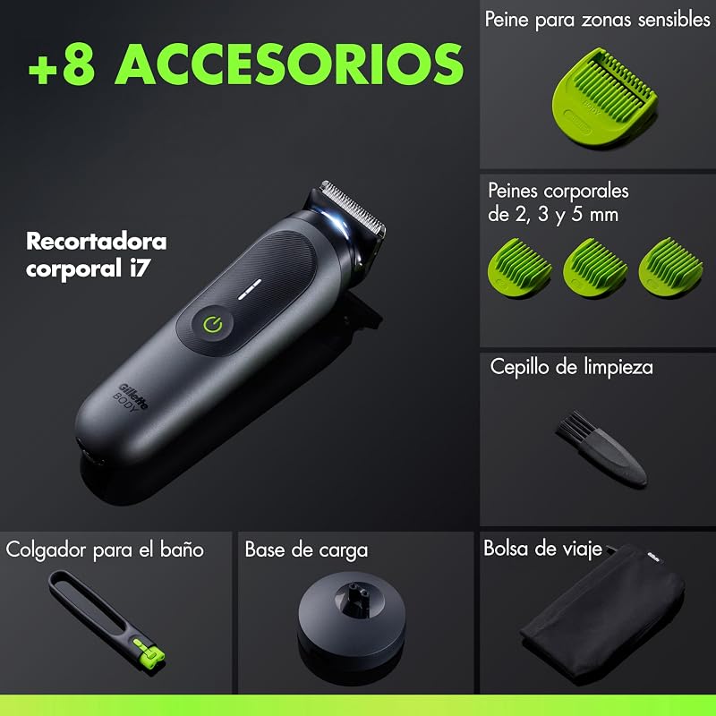 Labs i7 Body + Intimate Afeitadora Corporal, 8 Accesorios, Negro