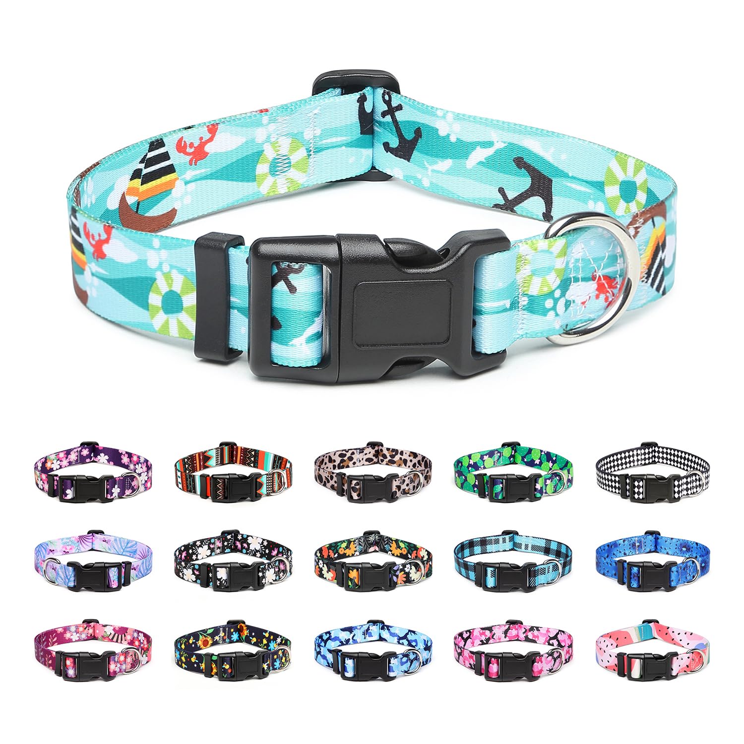 Mercano Adjustable Dog Collar - Special Design Patterns, Soft Nylon Comfortable Durable Pet Collar for Small Medium Large Dogs (S, Sail) — image 1